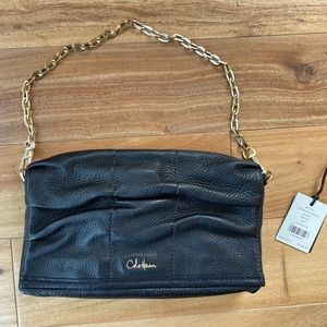 Cole Haan black leather foldover pouch clutch